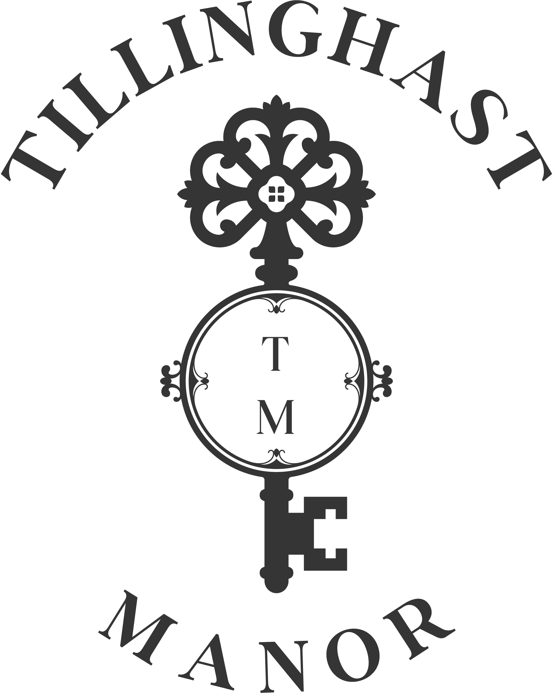 Logo of Tillinghast Manor featuring a decorative key design.